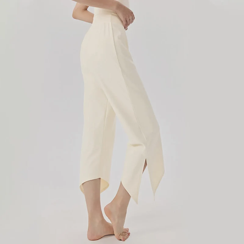Olivenorma Weites Bein, hoher Bund, asymmetrische Cropped-Yogahose für Damen