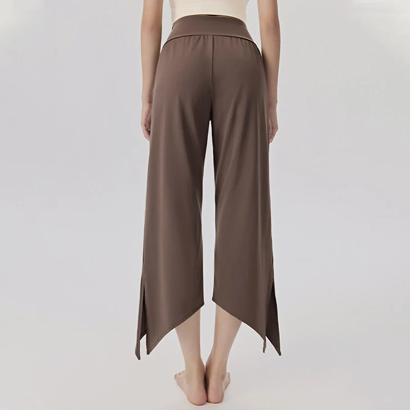 Olivenorma Weites Bein, hoher Bund, asymmetrische Cropped-Yogahose für Damen