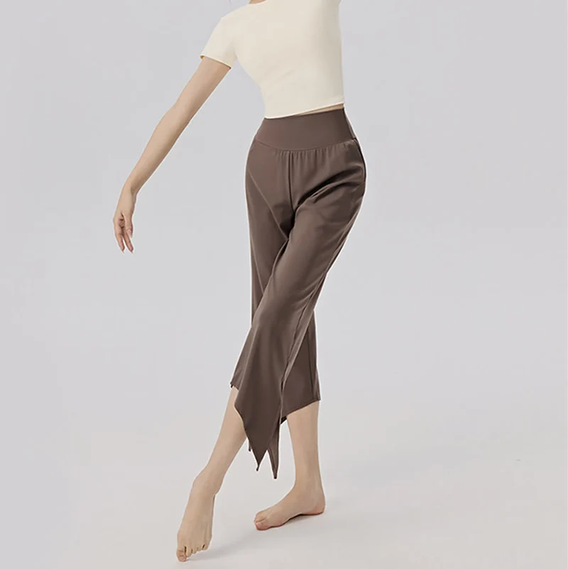 Olivenorma Weites Bein, hoher Bund, asymmetrische Cropped-Yogahose für Damen