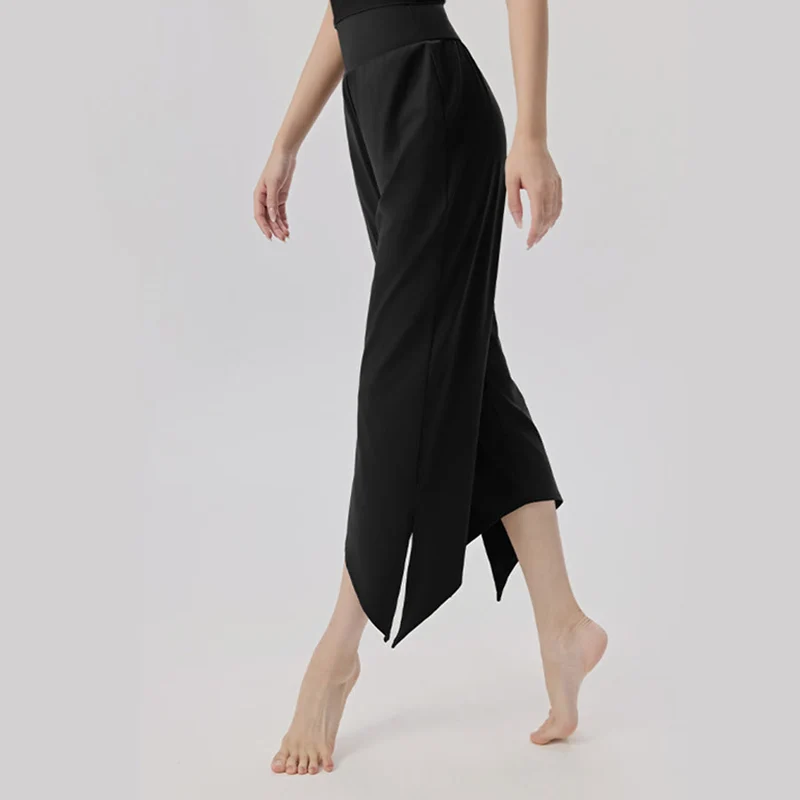 Olivenorma Weites Bein, hoher Bund, asymmetrische Cropped-Yogahose für Damen