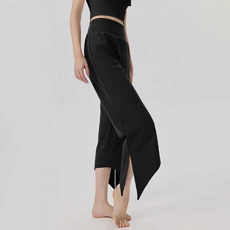 Olivenorma Weites Bein, hoher Bund, asymmetrische Cropped-Yogahose für Damen