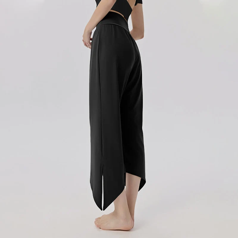 Olivenorma Weites Bein, hoher Bund, asymmetrische Cropped-Yogahose für Damen