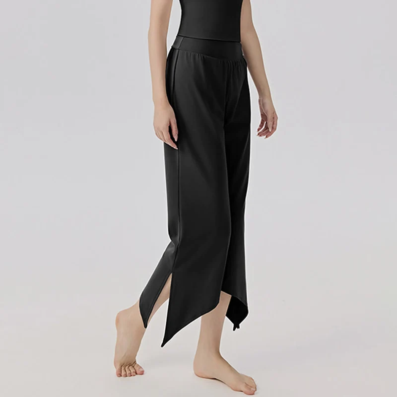 Olivenorma Weites Bein, hoher Bund, asymmetrische Cropped-Yogahose für Damen