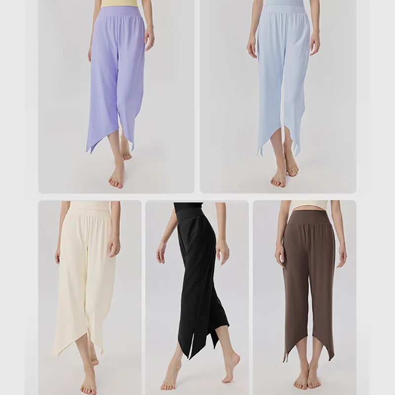 Olivenorma Weites Bein, hoher Bund, asymmetrische Cropped-Yogahose für Damen