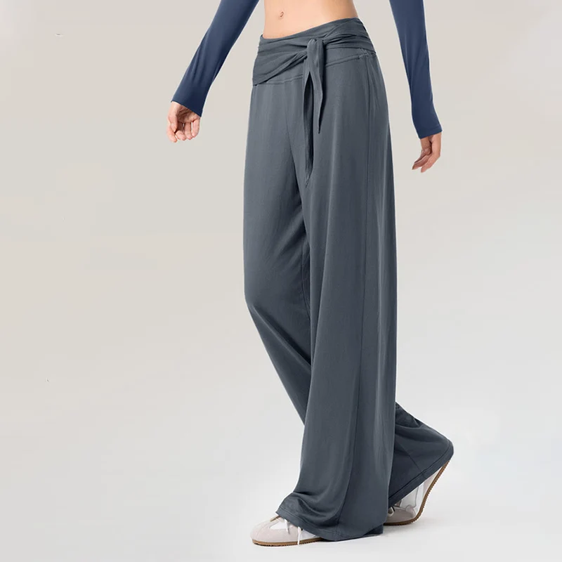 Olivenorma Weites Bein, hoher Bund, Bindegürtel, lange Damen-Yogahose