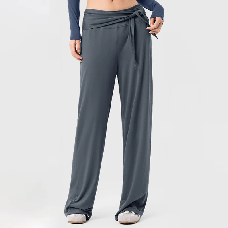 Olivenorma Weites Bein, hoher Bund, Bindegürtel, lange Damen-Yogahose