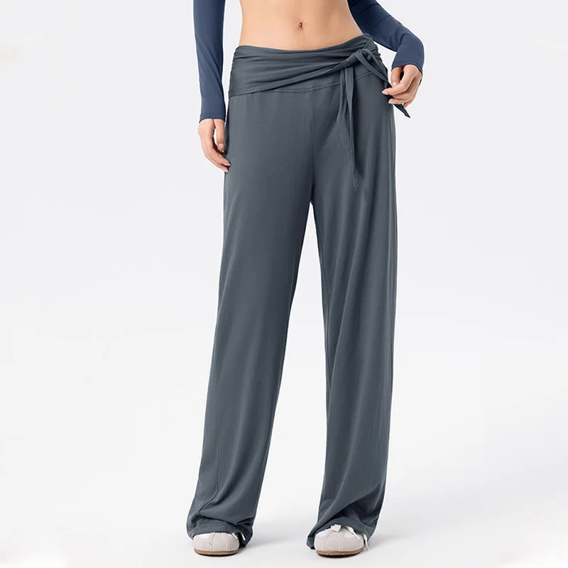 Olivenorma Weites Bein, hoher Bund, Bindegürtel, lange Damen-Yogahose