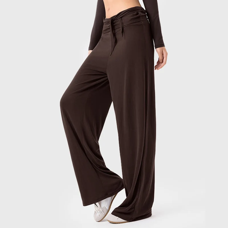 Olivenorma Weites Bein, hoher Bund, Bindegürtel, lange Damen-Yogahose