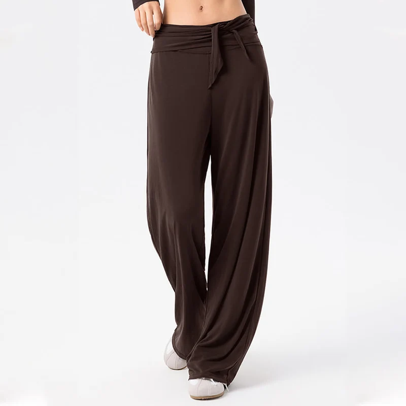 Olivenorma Weites Bein, hoher Bund, Bindegürtel, lange Damen-Yogahose