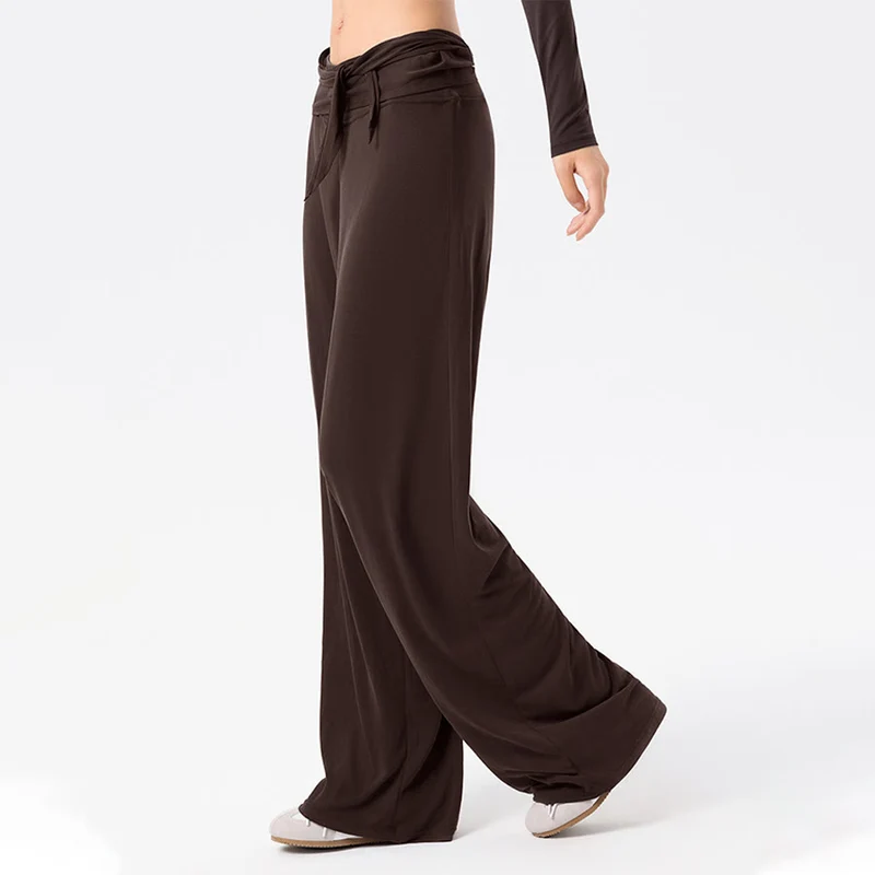 Olivenorma Weites Bein, hoher Bund, Bindegürtel, lange Damen-Yogahose