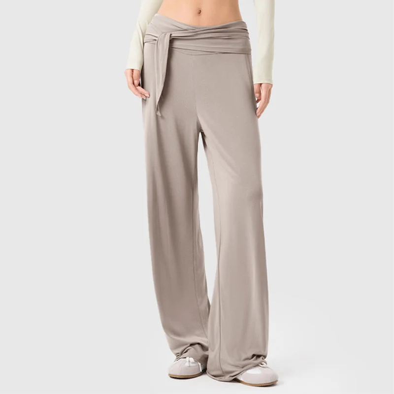 Olivenorma Weites Bein, hoher Bund, Bindegürtel, lange Damen-Yogahose