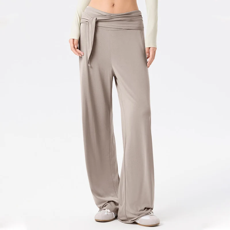 Olivenorma Weites Bein, hoher Bund, Bindegürtel, lange Damen-Yogahose