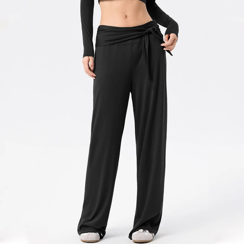 Olivenorma Weites Bein, hoher Bund, Bindegürtel, lange Damen-Yogahose