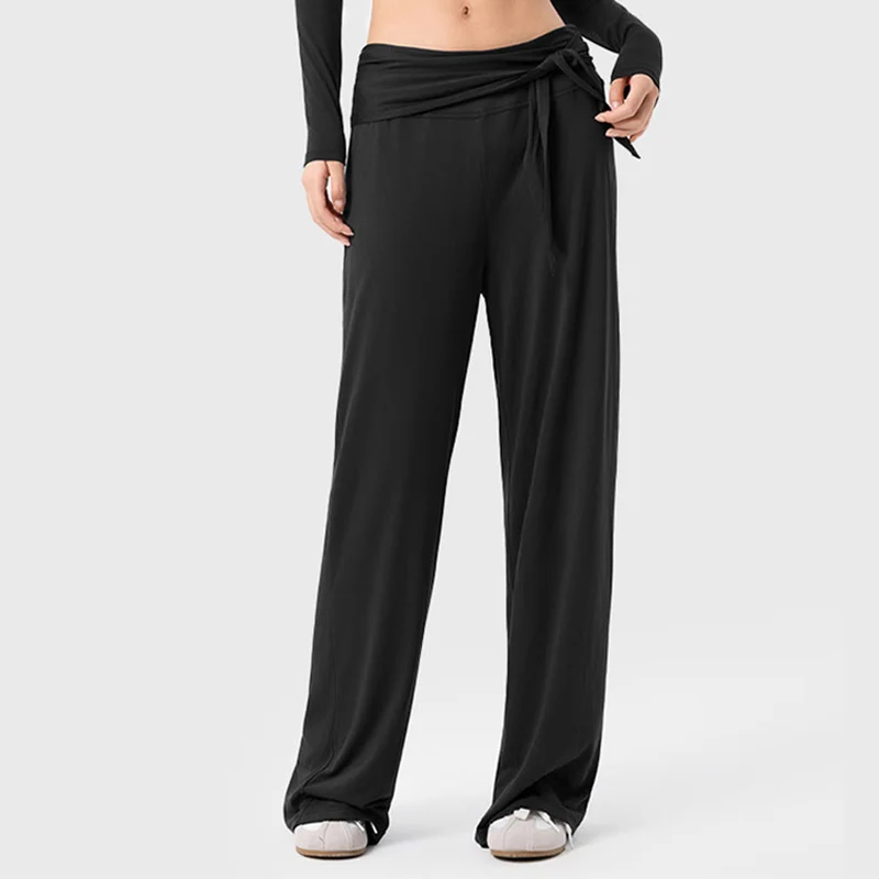 Olivenorma Weites Bein, hoher Bund, Bindegürtel, lange Damen-Yogahose