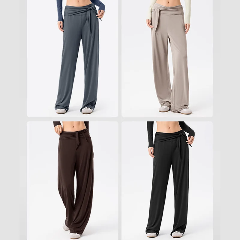 Olivenorma Weites Bein, hoher Bund, Bindegürtel, lange Damen-Yogahose