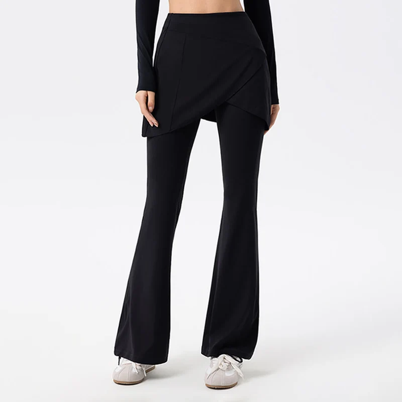 Olivenorma Yoga-Hose mit ausgestelltem Rock, hohem Bund und langer Taille für Damen