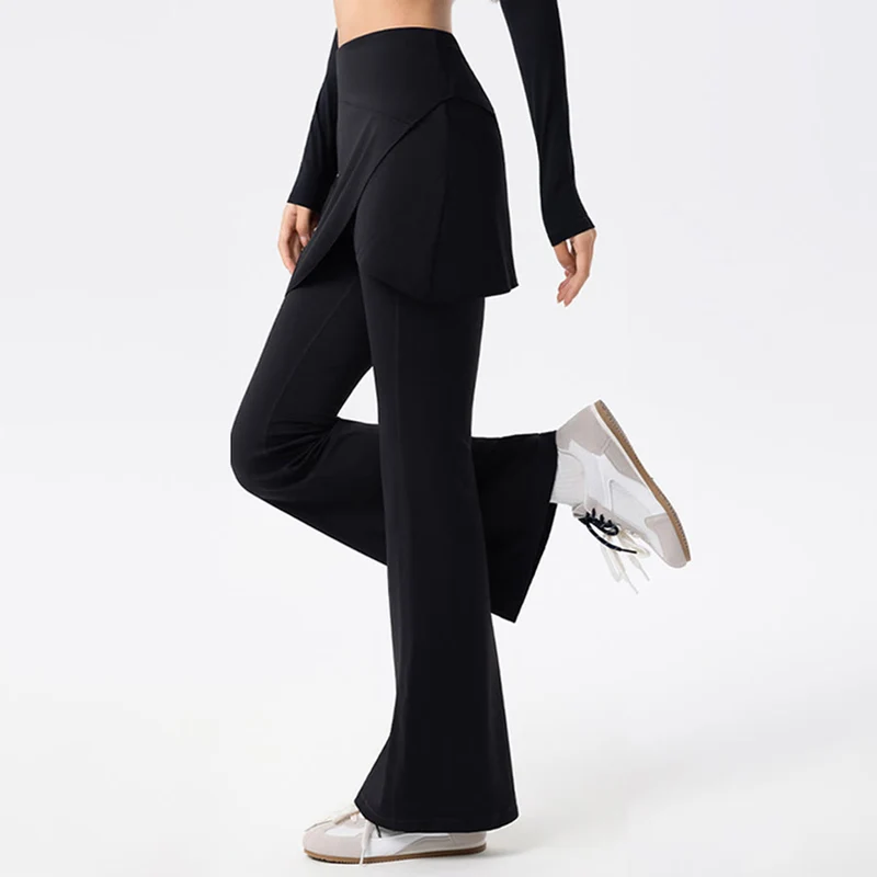 Olivenorma Yoga-Hose mit ausgestelltem Rock, hohem Bund und langer Taille für Damen