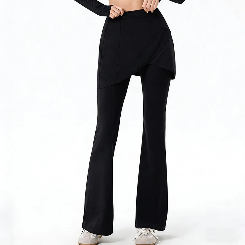 Olivenorma Yoga-Hose mit ausgestelltem Rock, hohem Bund und langer Taille für Damen