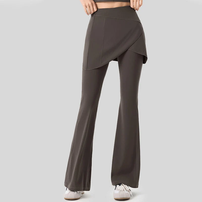 Olivenorma Yoga-Hose mit ausgestelltem Rock, hohem Bund und langer Taille für Damen