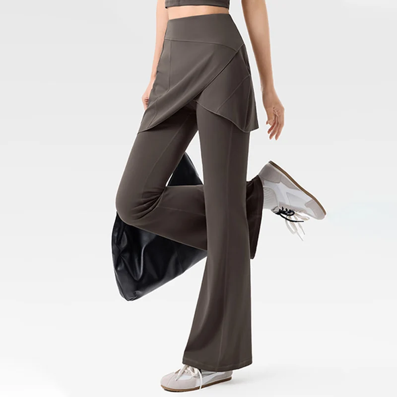 Olivenorma Yoga-Hose mit ausgestelltem Rock, hohem Bund und langer Taille für Damen