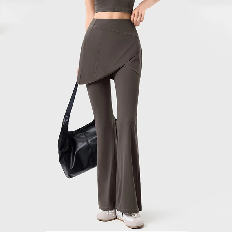 Olivenorma Yoga-Hose mit ausgestelltem Rock, hohem Bund und langer Taille für Damen