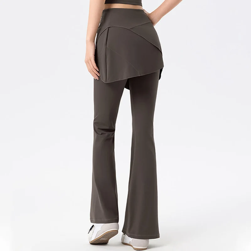 Olivenorma Yoga-Hose mit ausgestelltem Rock, hohem Bund und langer Taille für Damen