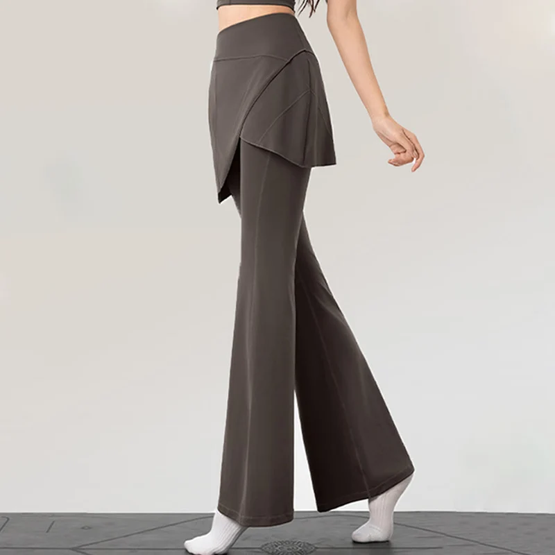 Olivenorma Yoga-Hose mit ausgestelltem Rock, hohem Bund und langer Taille für Damen