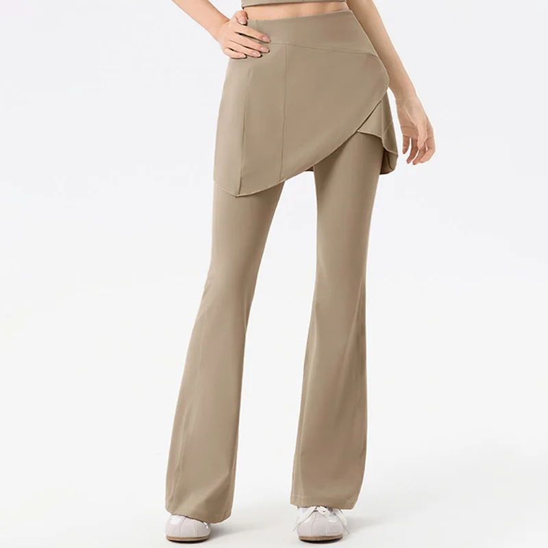 Olivenorma Yoga-Hose mit ausgestelltem Rock, hohem Bund und langer Taille für Damen
