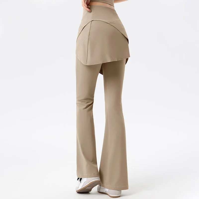 Olivenorma Yoga-Hose mit ausgestelltem Rock, hohem Bund und langer Taille für Damen