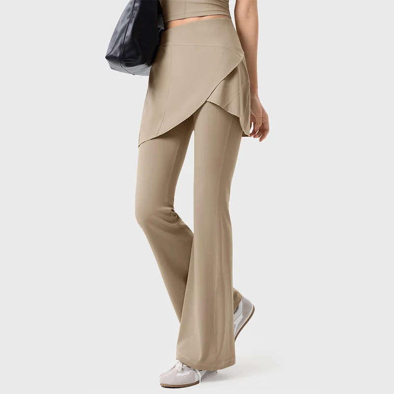 Olivenorma Yoga-Hose mit ausgestelltem Rock, hohem Bund und langer Taille für Damen