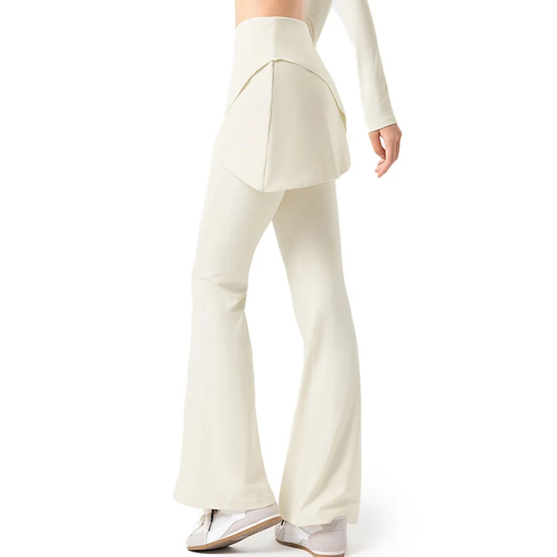 Olivenorma Yoga-Hose mit ausgestelltem Rock, hohem Bund und langer Taille für Damen