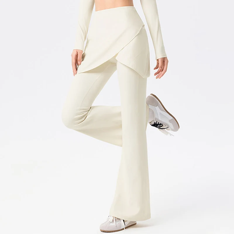Olivenorma Yoga-Hose mit ausgestelltem Rock, hohem Bund und langer Taille für Damen