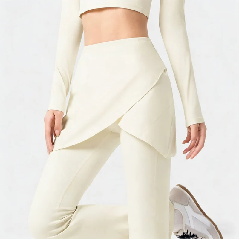 Olivenorma Yoga-Hose mit ausgestelltem Rock, hohem Bund und langer Taille für Damen