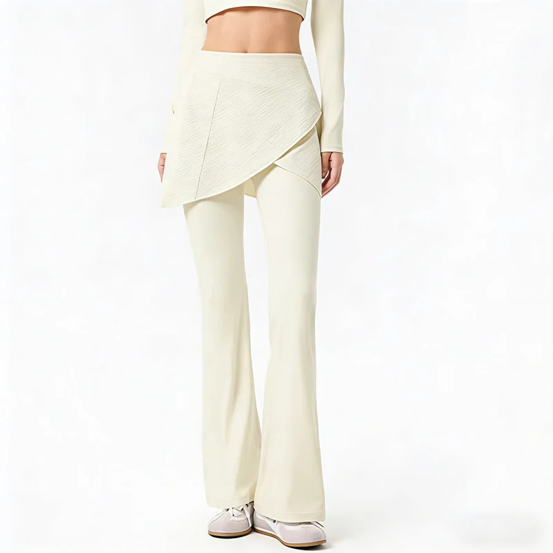 Olivenorma Yoga-Hose mit ausgestelltem Rock, hohem Bund und langer Taille für Damen