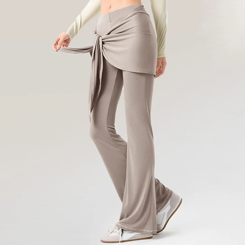 Olivenorma Schlaghose mit hohem Bund und Bindeband, lange Damen-Yogahose
