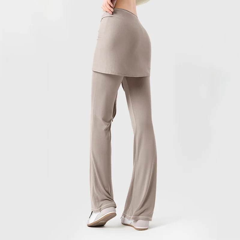 Olivenorma Schlaghose mit hohem Bund und Bindeband, lange Damen-Yogahose
