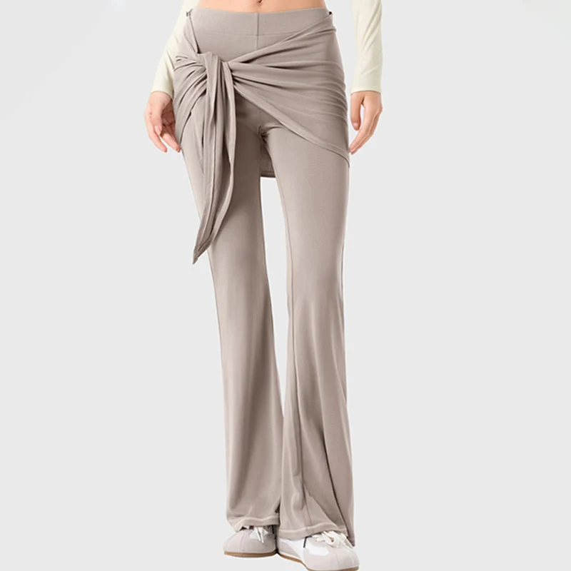 Olivenorma Schlaghose mit hohem Bund und Bindeband, lange Damen-Yogahose