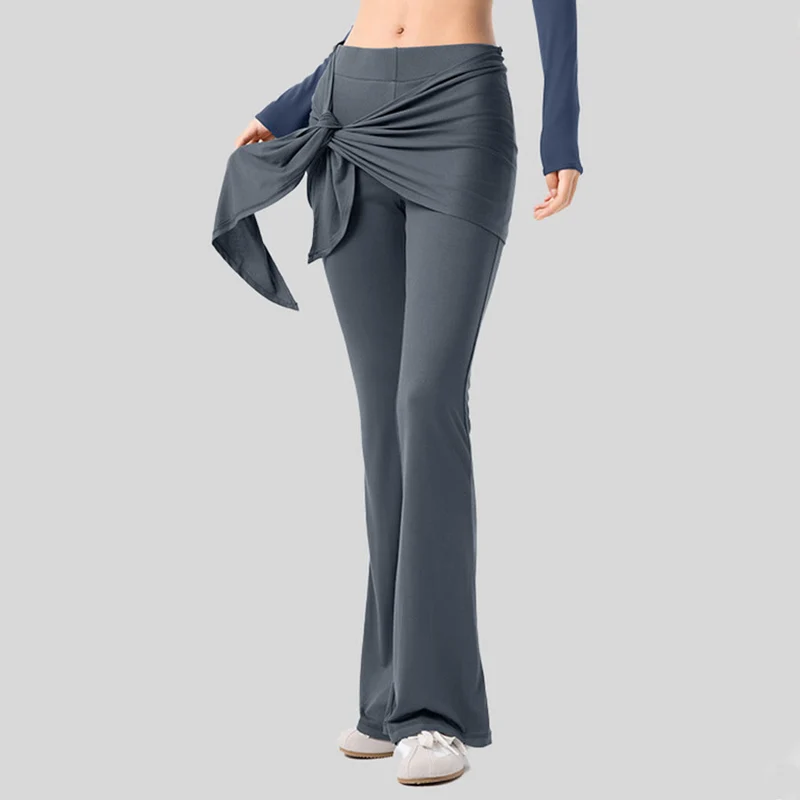 Olivenorma Schlaghose mit hohem Bund und Bindeband, lange Damen-Yogahose