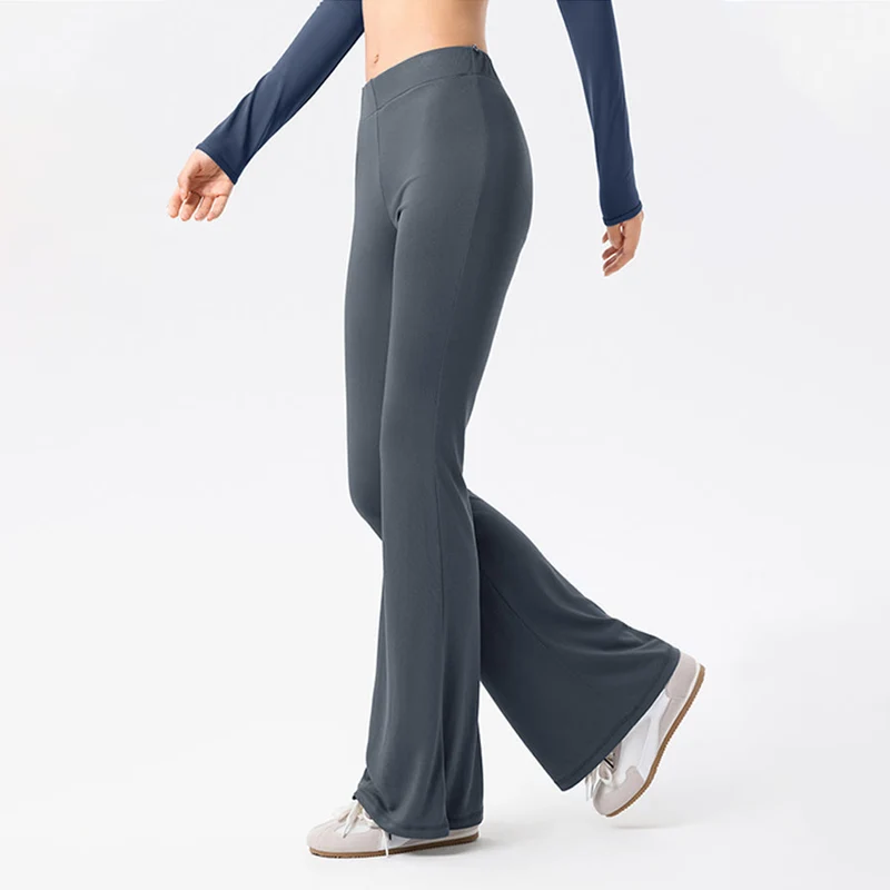 Olivenorma Schlaghose mit hohem Bund und Bindeband, lange Damen-Yogahose