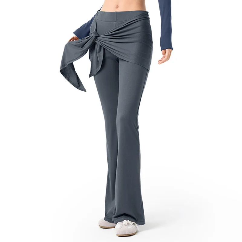 Olivenorma Schlaghose mit hohem Bund und Bindeband, lange Damen-Yogahose