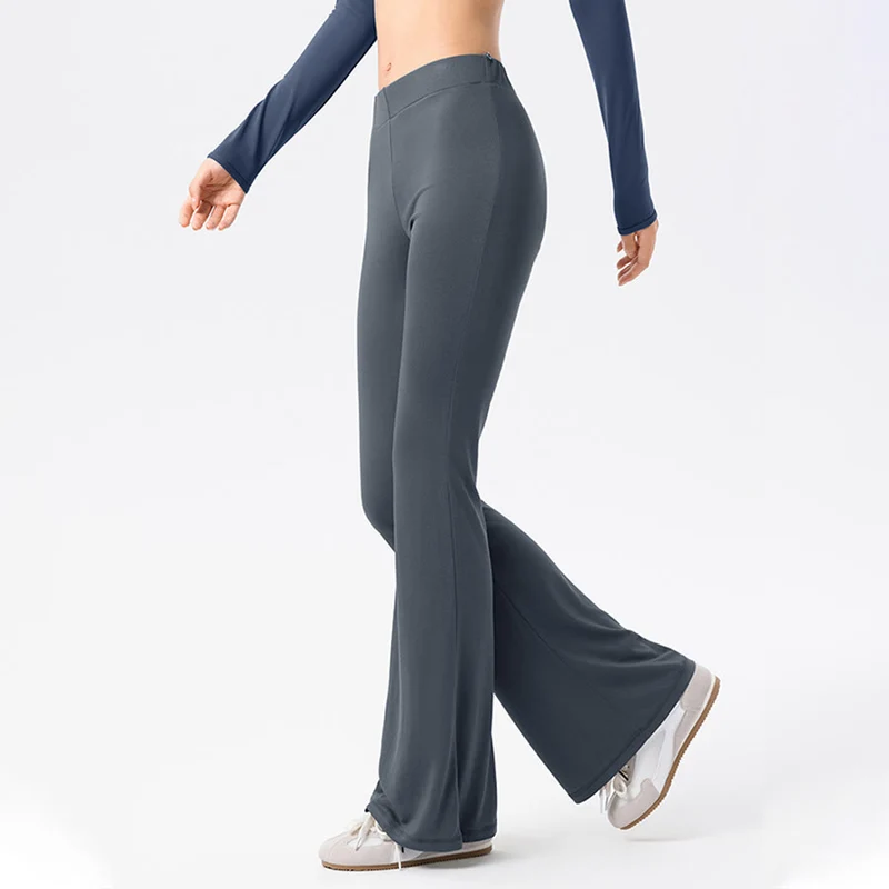 Olivenorma Schlaghose mit hohem Bund und Bindeband, lange Damen-Yogahose