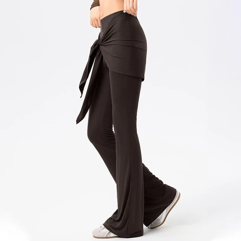 Olivenorma Schlaghose mit hohem Bund und Bindeband, lange Damen-Yogahose