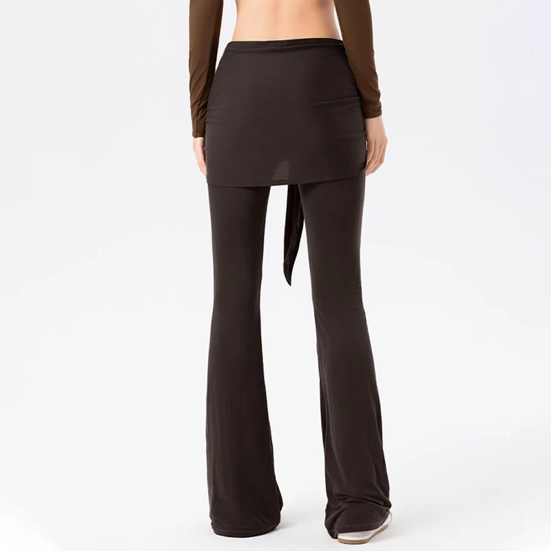Olivenorma Schlaghose mit hohem Bund und Bindeband, lange Damen-Yogahose