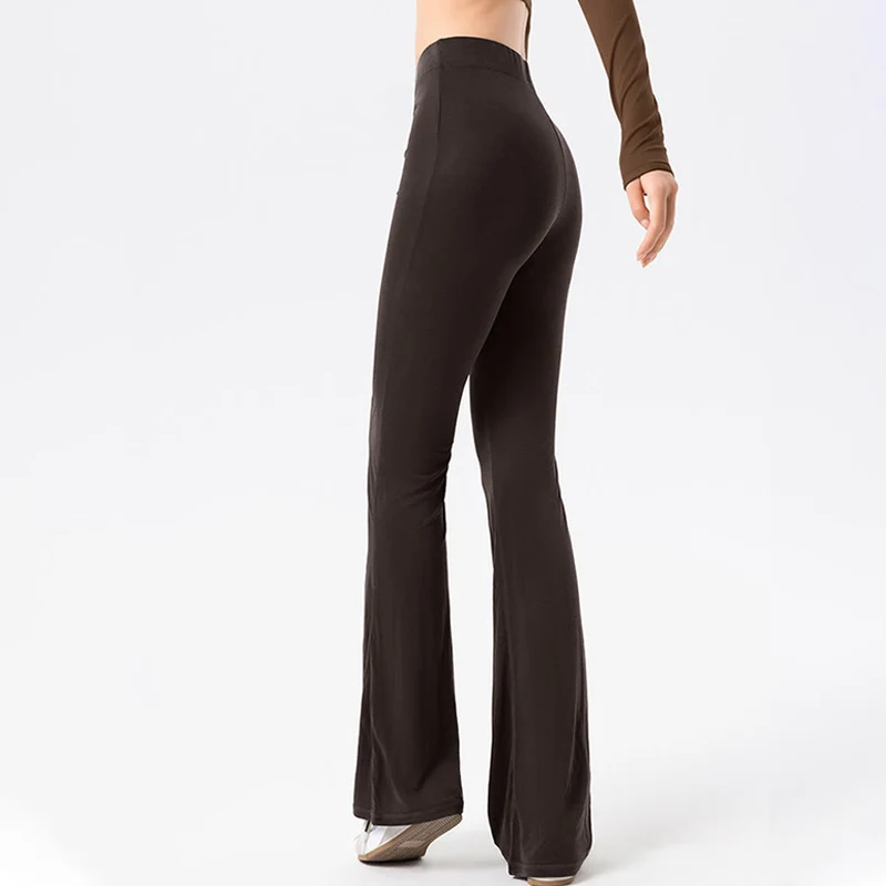 Olivenorma Schlaghose mit hohem Bund und Bindeband, lange Damen-Yogahose