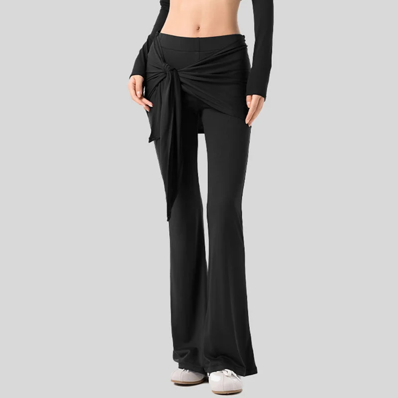 Olivenorma Schlaghose mit hohem Bund und Bindeband, lange Damen-Yogahose
