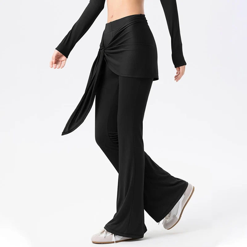 Olivenorma Schlaghose mit hohem Bund und Bindeband, lange Damen-Yogahose