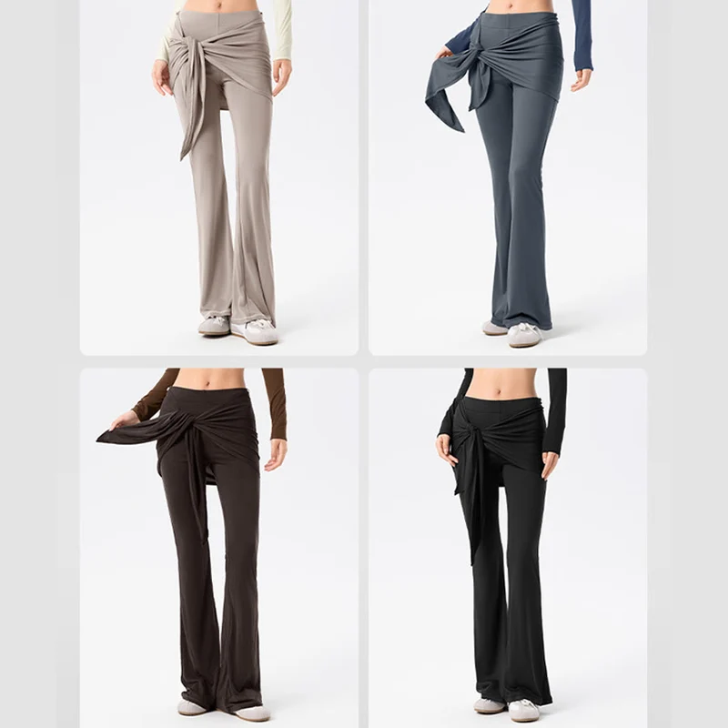 Olivenorma Schlaghose mit hohem Bund und Bindeband, lange Damen-Yogahose