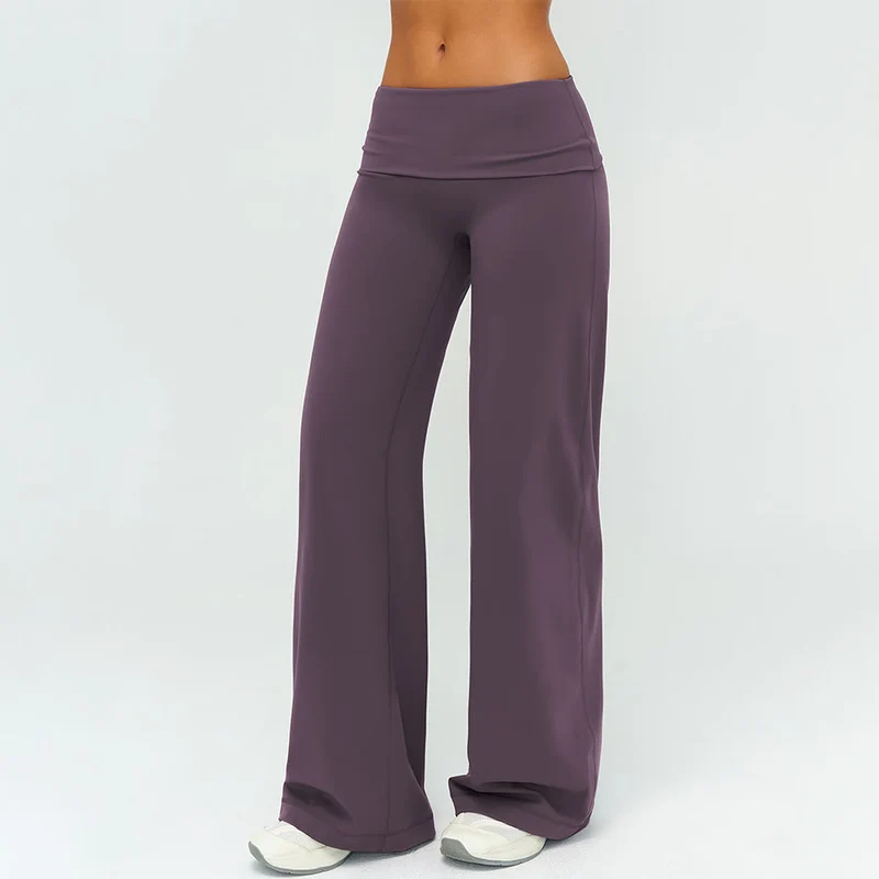 Olivenorma Weite, hohe Taille, umklappbare lange Yogahose für Damen