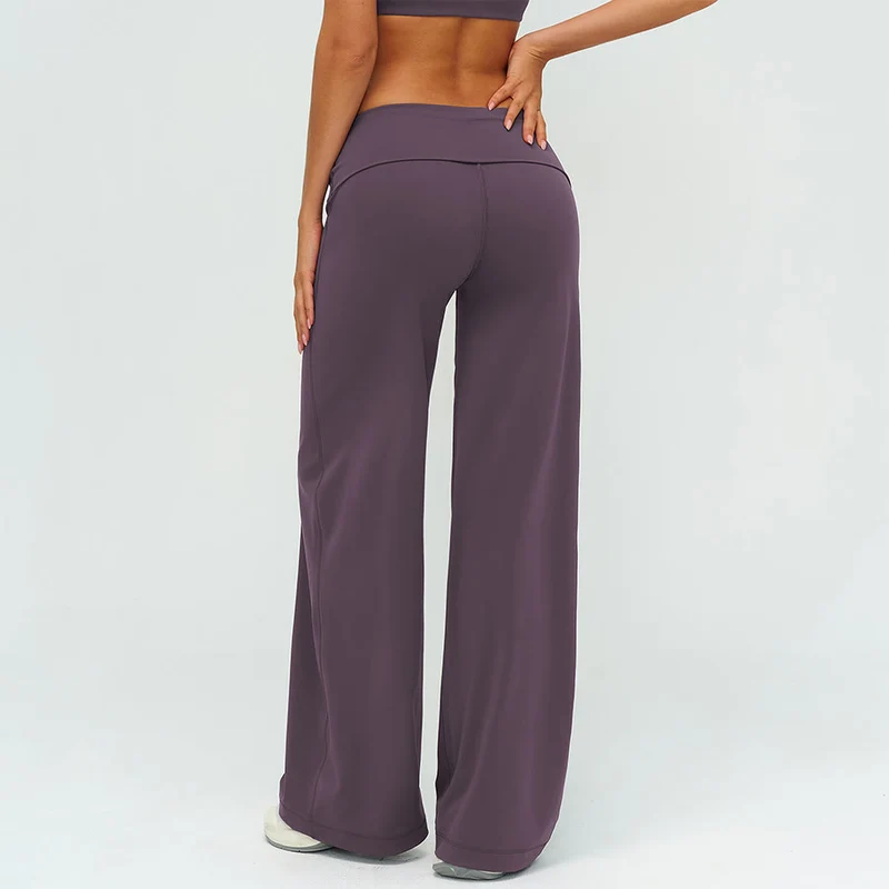 Olivenorma Weite, hohe Taille, umklappbare lange Yogahose für Damen