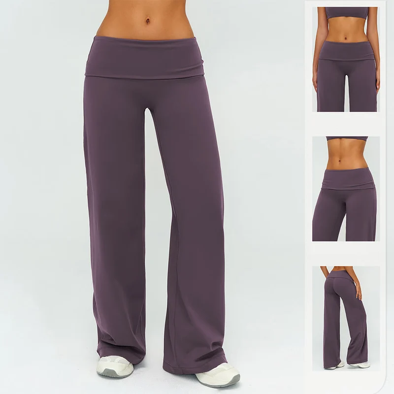 Olivenorma Weite, hohe Taille, umklappbare lange Yogahose für Damen